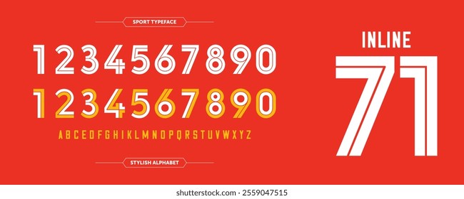 Sport inline number design. Jersey concept with good orange color. Vector illustration