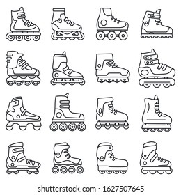 Sport inline skates icons set. Outline set of sport inline skates vector icons for web design isolated on white background