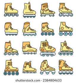Sport inline skates icons set. Outline set of sport inline skates vector icons thin line color flat on white