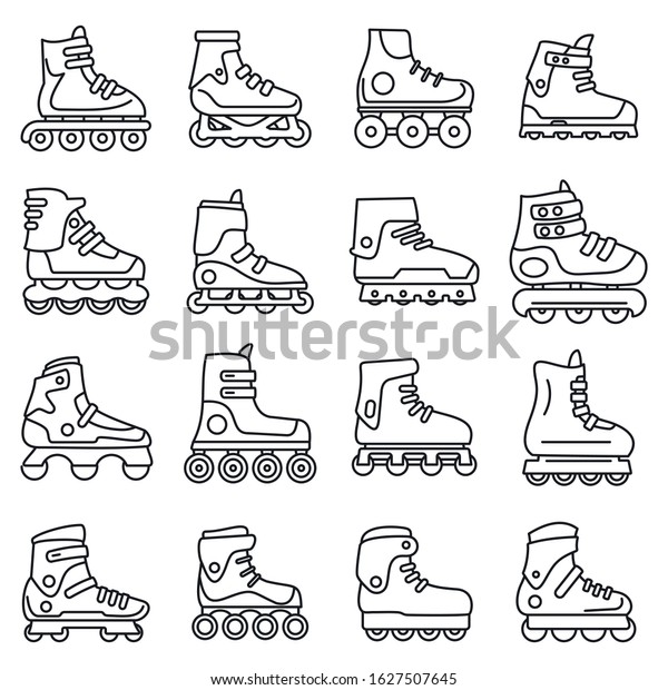 Sport\
inline skates icons set. Outline set of sport inline skates vector\
icons for web design isolated on white\
background