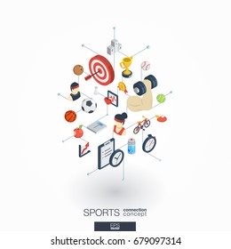 Sport integrated 3d web icons. Digital network isometric interact concept. Connected graphic design dot and line system. Abstract background for healthy, lifestyle, fitness and gym . Vector on white.