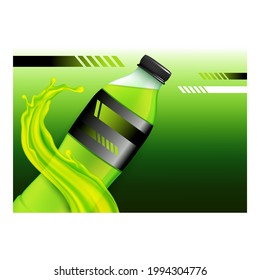 Sport Isotonic Drink Promotional Poster Vector. Energy Isotonic Drink Blank Bottle And Splash On Advertising Banner. Sugar Free Mineral Beverage For Sportsman Style Concept Template Illustration