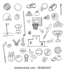 Sport items and equipment, vector illustration