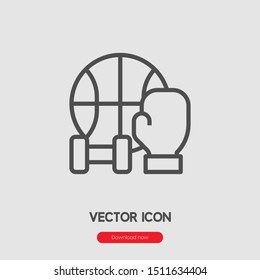 Sport items icon vector. Sport items  symbol. Linear style sign for mobile concept and web design. Sport items symbol illustration. Pixel vector graphics - Vector.