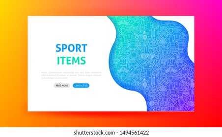 Sport Items Landing Page. Vector Illustration of Outline Design.