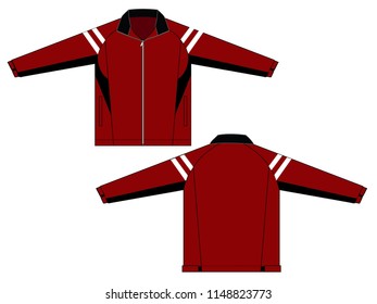 Sport Jacket Crimson-Black-White With Trim Design Vector.Front And Back View.