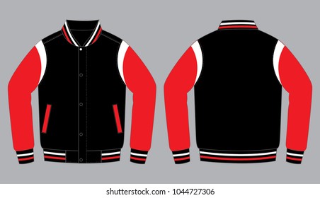 Sport jacket design black/white/red colors vector.Front and back views.