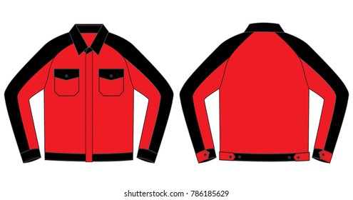 Sport Jacket Design Red/Black Colors And Two Pockets Vector.Front And Back Views.