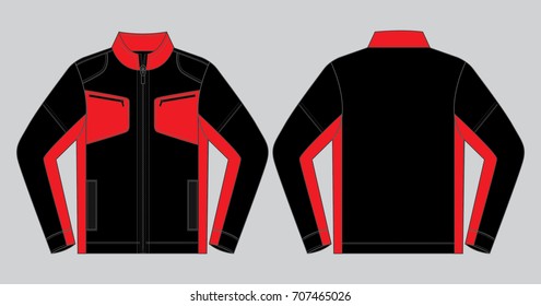 Sport Jacket Design Vector With Black/Red Colors.Front And Back Views.