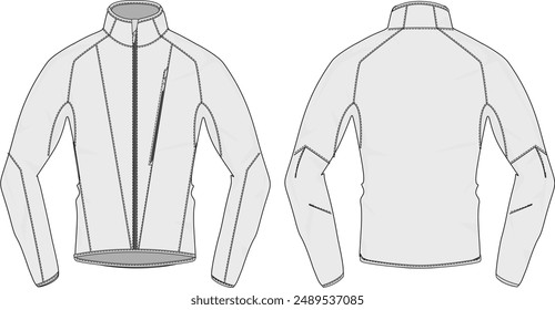 Sportjacke vorne und schwarz technische Mode Illustration Design Vorlage voller Reißverschluss keine Kapuze auf transparentem Hintergrund