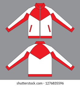 Sport Jacket White-Red Design Vector.Front And Back View.
