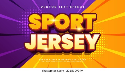 Deporte jersey 3d efecto de texto vectorial editable, con color de combinación morado y naranja.