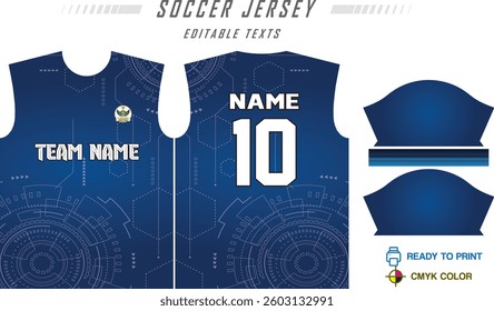 Sport jersey design template with grunge line halftone pattern background. Sport uniform in front and back view. Shirt mock up for sport club. Vector Illustration