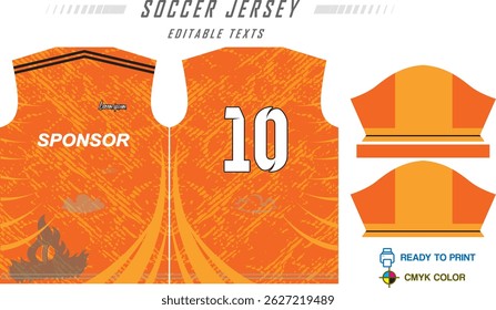 Sport jersey design template with grunge line halftone pattern background. Sport uniform in front and back view. Shirt mock up for sport club. Vector Illustration
