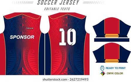 Sport jersey design template with grunge line halftone pattern background. Sport uniform in front and back view. Shirt mock up for sport club. Vector Illustration