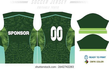 Sport jersey design template with grunge line halftone pattern background. Sport uniform in front and back view. Shirt mock up for sport club. Vector Illustration