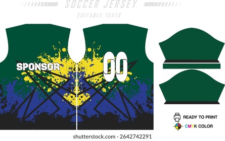 Sport jersey design template with grunge line halftone pattern background. Sport uniform in front and back view. Shirt mock up for sport club. Vector Illustration