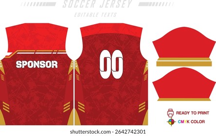 Sport jersey design template with grunge line halftone pattern background. Sport uniform in front and back view. Shirt mock up for sport club. Vector Illustration