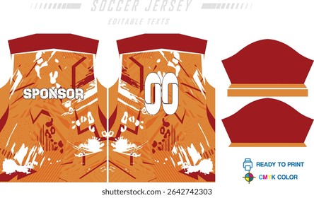Sport jersey design template with grunge line halftone pattern background. Sport uniform in front and back view. Shirt mock up for sport club. Vector Illustration