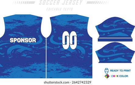 Sport jersey design template with grunge line halftone pattern background. Sport uniform in front and back view. Shirt mock up for sport club. Vector Illustration