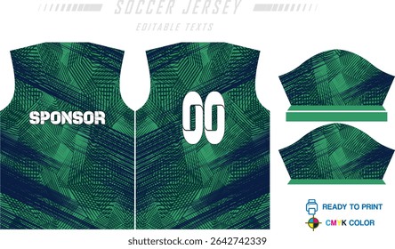Sport jersey design template with grunge line halftone pattern background. Sport uniform in front and back view. Shirt mock up for sport club. Vector Illustration
