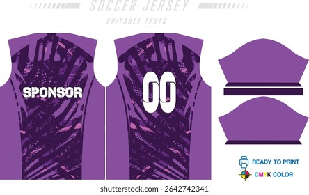 Sport jersey design template with grunge line halftone pattern background. Sport uniform in front and back view. Shirt mock up for sport club. Vector Illustration