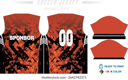 Sport jersey design template with grunge line halftone pattern background. Sport uniform in front and back view. Shirt mock up for sport club. Vector Illustration