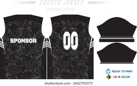 Sport jersey design template with grunge line halftone pattern background. Sport uniform in front and back view. Shirt mock up for sport club. Vector Illustration