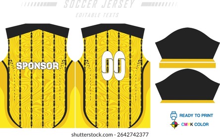 Sport jersey design template with grunge line halftone pattern background. Sport uniform in front and back view. Shirt mock up for sport club. Vector Illustration