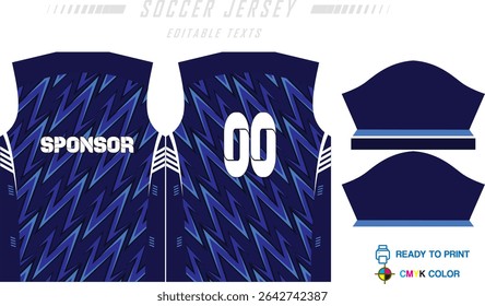 Sport jersey design template with grunge line halftone pattern background. Sport uniform in front and back view. Shirt mock up for sport club. Vector Illustration