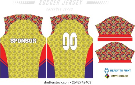 Sport jersey design template with grunge line halftone pattern background. Sport uniform in front and back view. Shirt mock up for sport club. Vector Illustration