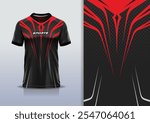 Sport jersey design template mockup curve and diamond line for racing, running, esports, red black color