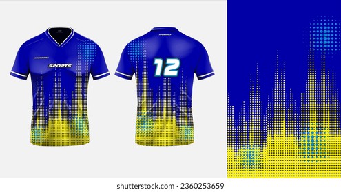 Sport jersey design template mockup polkadot abstract pattern for football soccer, racing, gaming, blue color