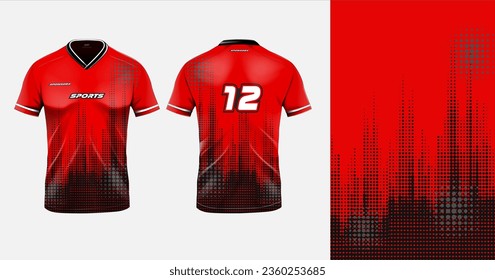 Plantilla de diseño de jersey deportivo modelo de simulación de polkadot abstracto para fútbol, carreras, juegos, color rojo