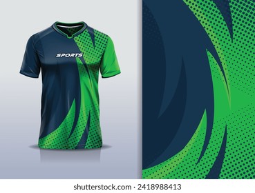 Sport jersey design template mockup curve line for football soccer, racing, running, e sports, green blue color