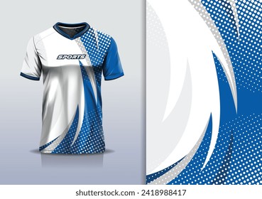 Sport jersey design template mockup curve line for football soccer, racing, running, e sports, blue white color