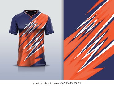 Sport jersey design template mockup stripe line racing for sport football soccer, running, esports, blue orange color	