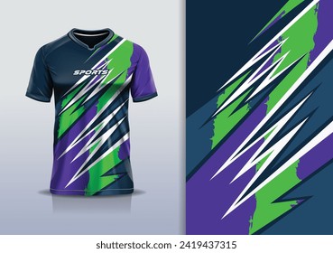 Sport jersey design template mockup stripe line racing rustic for sport football soccer, running, esports, purple green color	