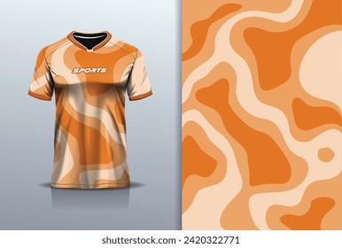 Sport jersey design template mockup water wave abstract line for football soccer, racing, running, e sports, orange color	