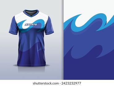 Sport jersey design template mockup curve line wave for football soccer, racing, running, e sports, in blue color	
