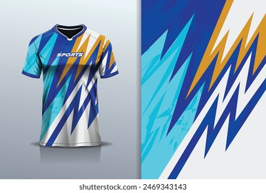 Sport jersey design template mockup stripe line racing grunge for football soccer, running, esports, blue white color	