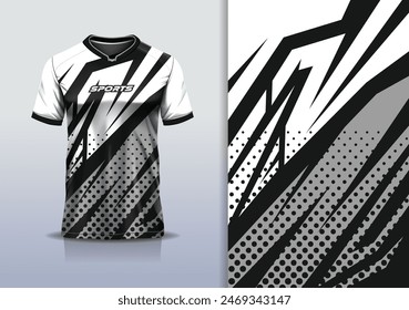 Sport jersey design template mockup stripe line racing polka dots for football soccer, running, esports, black white color	