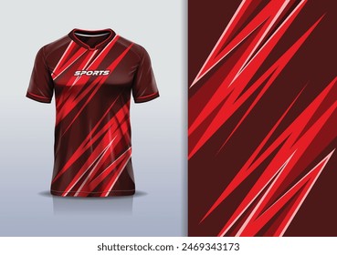 Diseño de camiseta deportiva maqueta de Plantilla de carreras de línea de rayas para fútbol, correr, deportes electrónicos, color rojo	