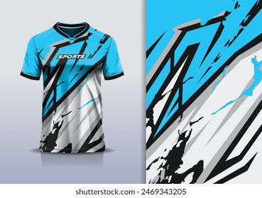 Sport jersey design template mockup stripe line racing grunge for football soccer, running, esports, blue white color	