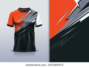 Sport jersey design template mockup stripe line racing for football soccer, running, esports, orange black color	