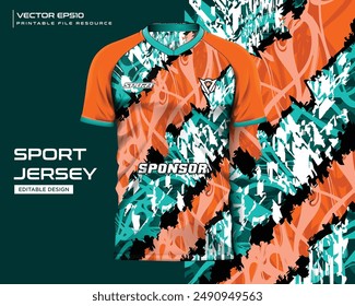 Sport jersey design template mockup abstract orange and cyan  grunge pattern for soccer, football, motocross, cycling, running, gaming design kit.