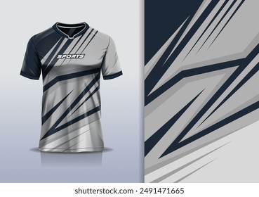 Sport jersey design template mockup stripe line racing for football soccer, running, esports, blue gray color