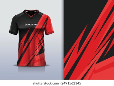 Sport jersey design template mockup stripe line racing for football soccer, running, esports, red black color