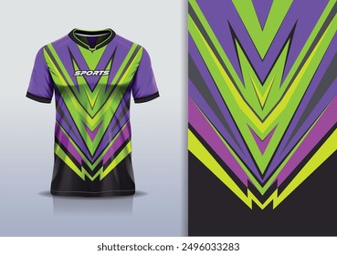 Sport jersey design template mockup stripe line racing for football soccer, running, esports, black purple green color