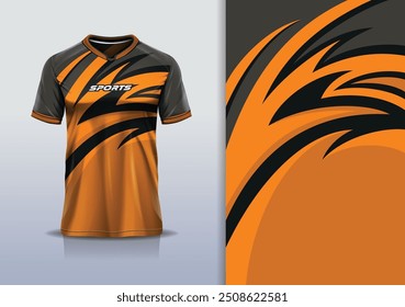 Linha de curva de modelagem de modelo de design de camisa de esporte para futebol futebol, corrida, esportes, cor laranja preta